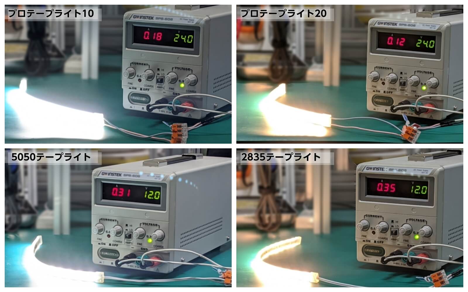 電気的な仕様の違いを比較、海外製テープライトVSプロテープライト